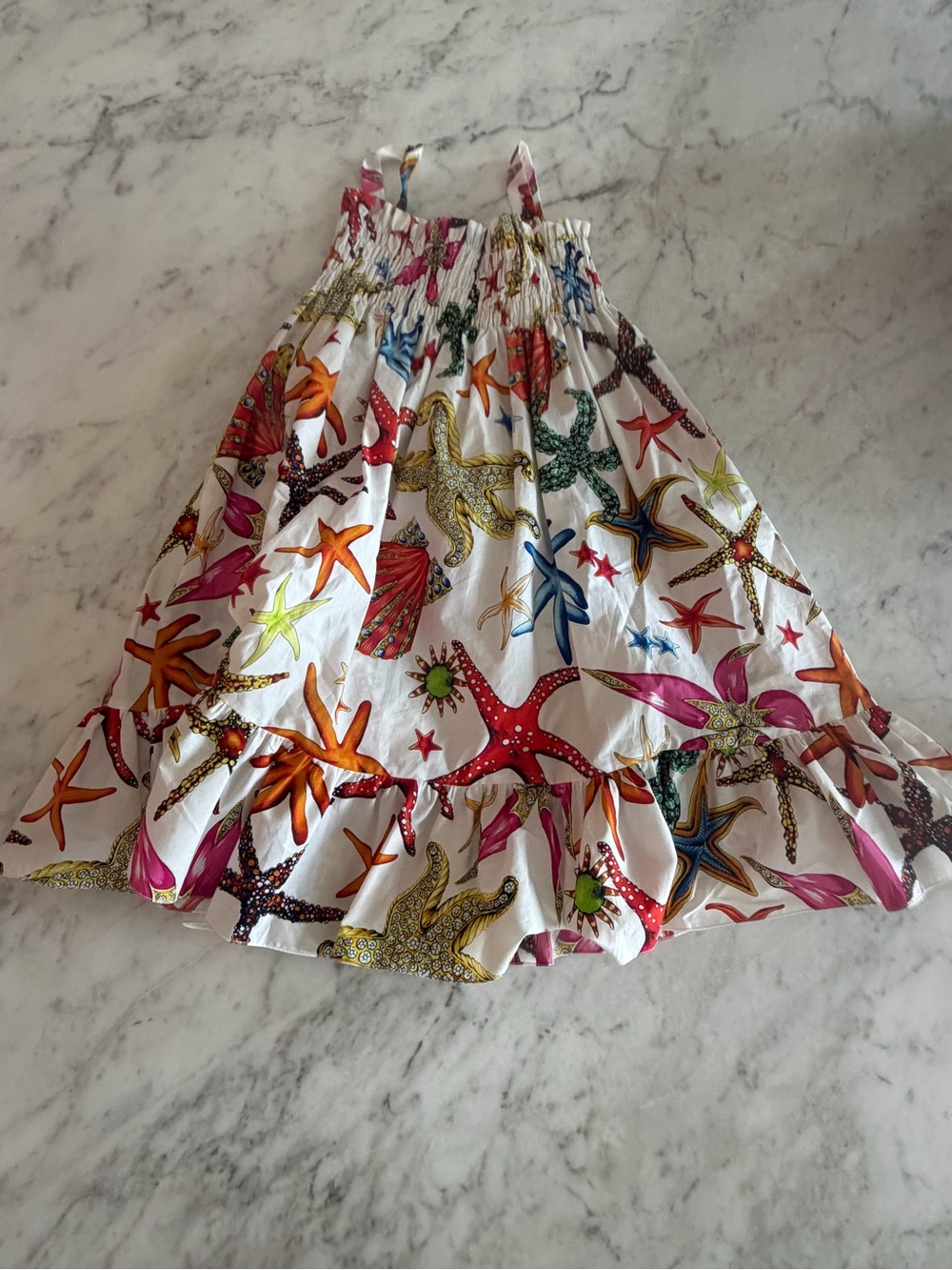 Versace White Starfish Print Sundress with Multicolor Accents, Never worn